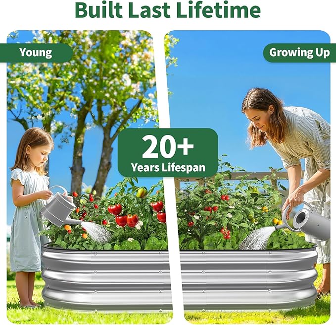 Kesfitt Raised Garden Bed 6x3x1 FT Galvanized Steel Metal Raised Garden Bed Oval Open-Bottom Design 12-Inch Deep for Outdoor Vegetable &amp Herb Gardening Silver