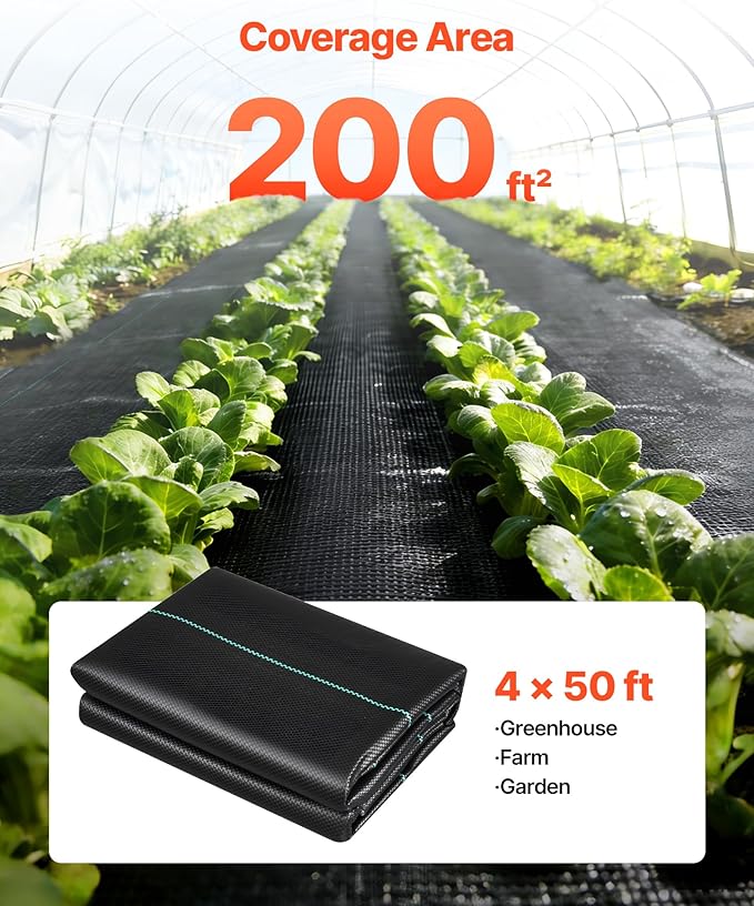 VEVOR Weed Barrier Fabric Heavy Duty 2 Packs 4x50FT 3.2oz Weed Blocker Fabric Woven Landscape Fabrics Garden Fabrics Weeds Barrier Weeds Control Ground Cover Geotextile Webbing Black