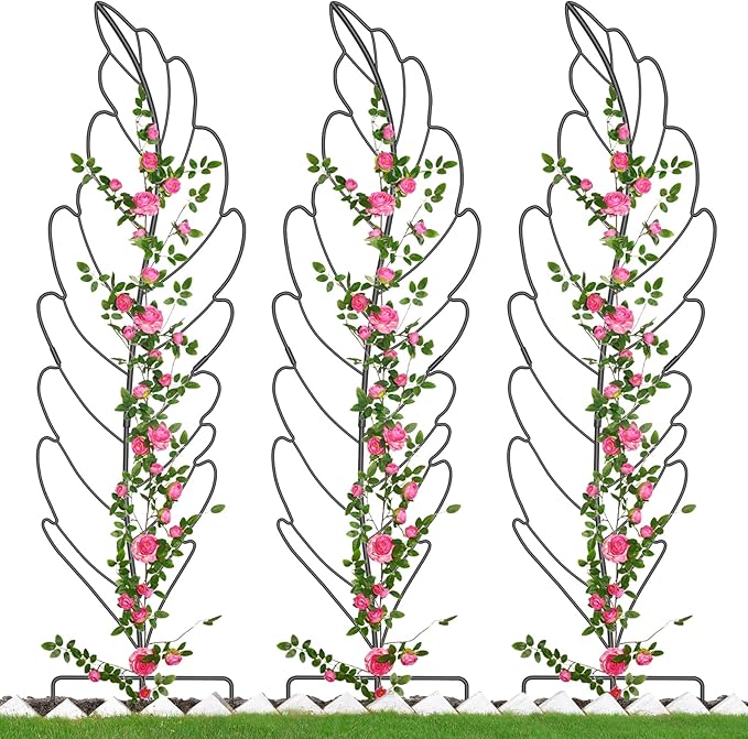 3 Pack Metal Garden Trellis for Climbing Plants Black Metal Garden Trellis for Vines Plant Rose Vegetable SupportLarge Decorative Outdoor Trellis