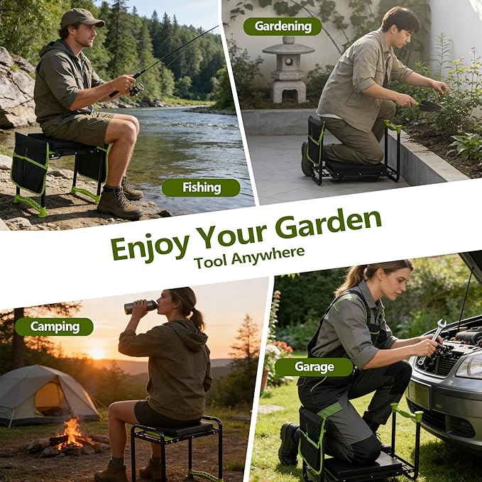 Garden Kneeler and Seat Heavy Duty Garden Stool with 11 Wide Detachable Kneeling Pad Foldable Garden Bench Chair with Gardening Tool Pouch and Bag Gardening Gifts for Women Seniors