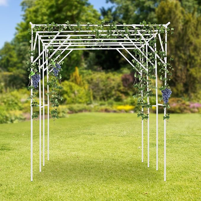 Garden Trellis Arch for Climbing Plants Outdoor 90in Tall Metal Plant Support Trellis Plant Support Rack Trellises for Climbing Vine Cucumber Pea BeanWhite
