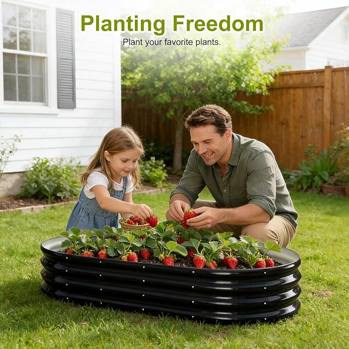 LIALEX 2 Sets Black Raised Garden Bed Outdoor Oval Large Coating Metal Planter Box with No Heavy Metal for Vegetables Flowers Herbs