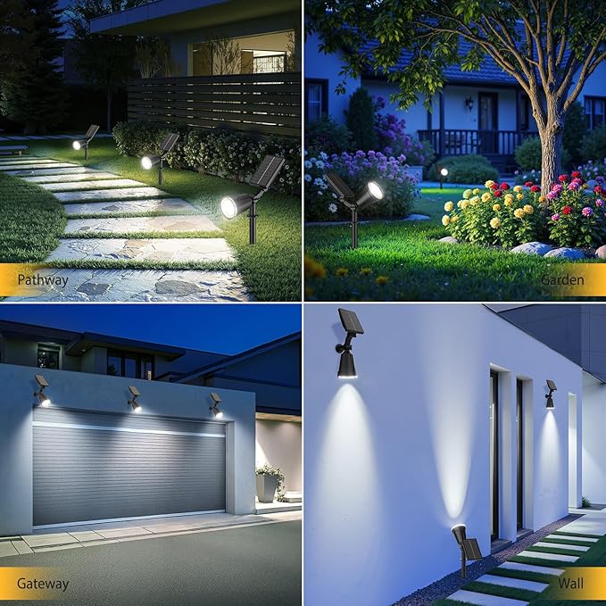 6 Pack Bright Solar Spot Lights Outdoor Cool White 1000LM Adjustable Solar Lights Outdoor Waterproof 2-in-1 Solar Powered Spotlights Landscape Lighting for Garden Yard Pathway Tree Flag