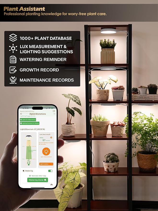 GLOWRIUM Grow Lights for Indoor Plants 32W Smart Full Spectrum LED Grow Light Auto Timer and Stepless DimmingPlant Assistant with Watering ReminderModular Design(White 4PCS)