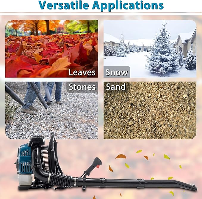 4-Cycle 75.6CC Gas Powered Backpack Leaf Blower Grass Blower Engine for Lawn Garden Yard Blowing Leaves Debris Dust Sand Gravel Snow (192MPH 894CFM Blue)