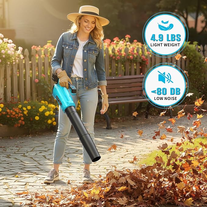 Leaf Blower Cordless 20V Electric Blower with 2 X 4.0Ah Battery &amp Charger 450-CFM 150-MPH Turbo Jet Blower with Adjustable Angle Handle for Lawn Care Garden Yard