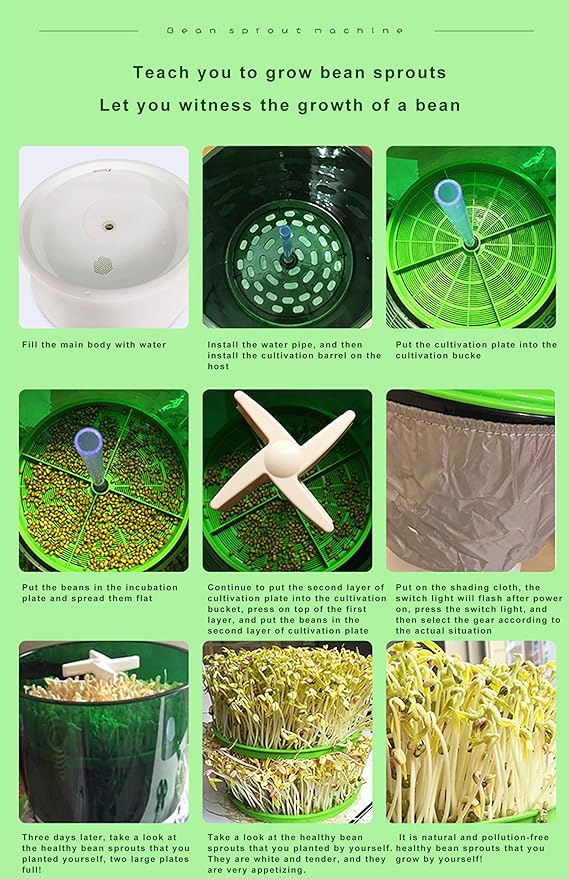 Seed Sprouter 2 Layers Bean Sprouts Machine Automatic Intelligence Electronical Seed Sprout Maker Homemade Food Grade 360 Degree Sprinkler