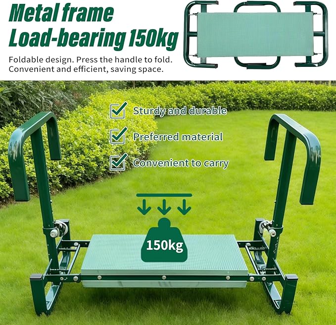 Adjustable Garden Kneeler and Seat Foldable Garden Kneeler and Seat with Wider Kneeling Pad and 2 Tool Pouches Height Adjustable Heavy Duty Gardening Stool