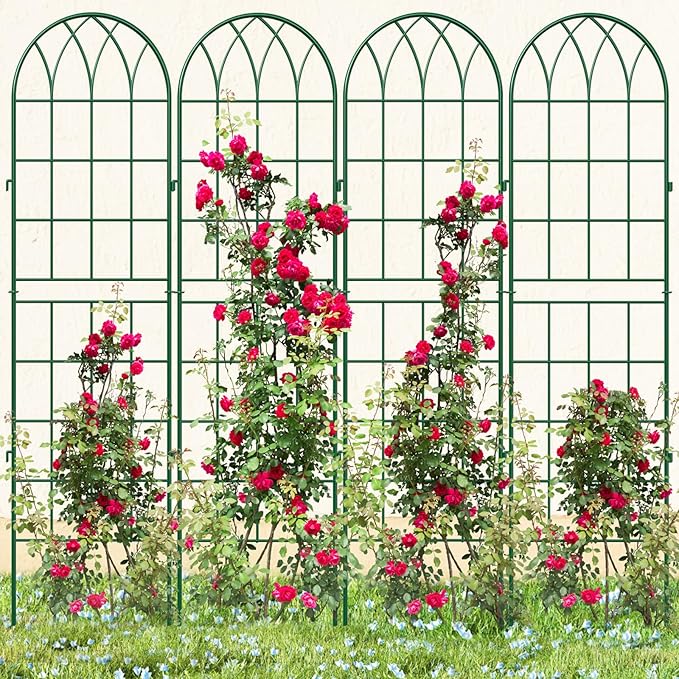 DoCred 4 Pack Garden Trellis for Climbing Plants 71 Inch Metal Plant Trellis for Plant Support Large Decorative Outdoor Trellis for Climbing Vegetable Flower Rose Vine Cucumber Green