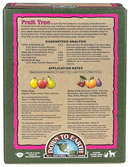 Down To Earth All Natural Fertilizers Organic Fruit Tree - Plant Food for Apples Pears Plums and Tropical Fruit Trees 6-2-4 5 lb