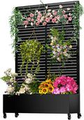 Metal Planter Box with Trellis72x47x16Galvanized Steel Outdoor Raised Garden Bed with Privacy Screenwith Drainage Holes &amp Lockable Casters for Climbing PlantsVegetablesand Vines(BYC)