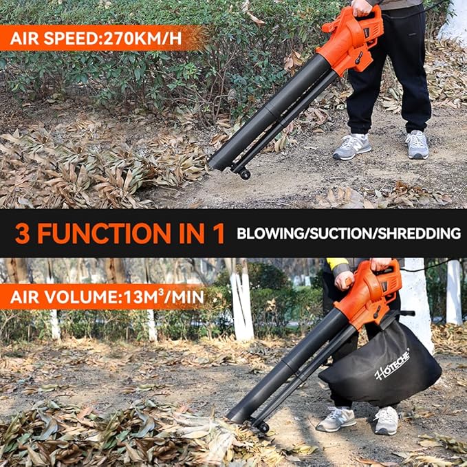 Hoteche 3-in-1 Electric Leaf Vac &amp Leaf Blower 1800 Watts High-Speed Leaf Blower with Shredder and 35L Collection Bag for Patios Lawn Driveways