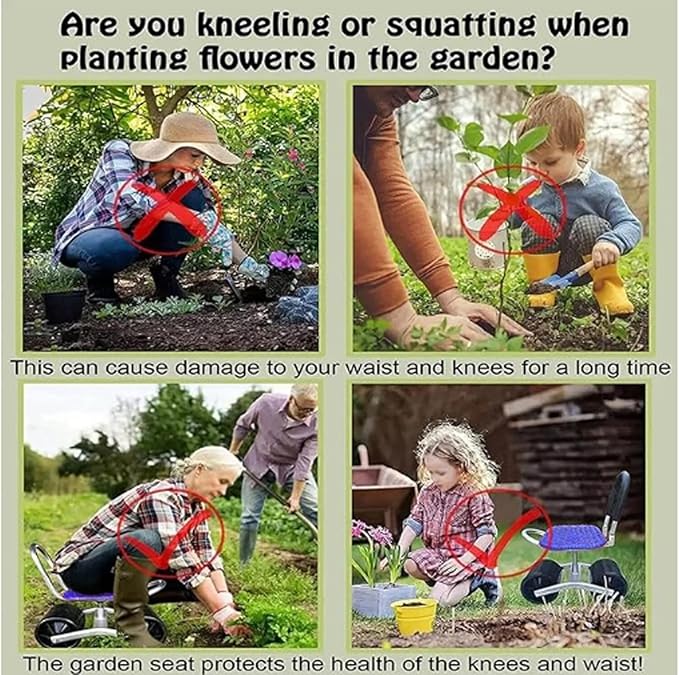 Ergonomic Garden Rolling Stool Seat with Wheels for Easy Planting and Picking - Adjustable 360-Degree Rotating Workseat(lialunA1-2)