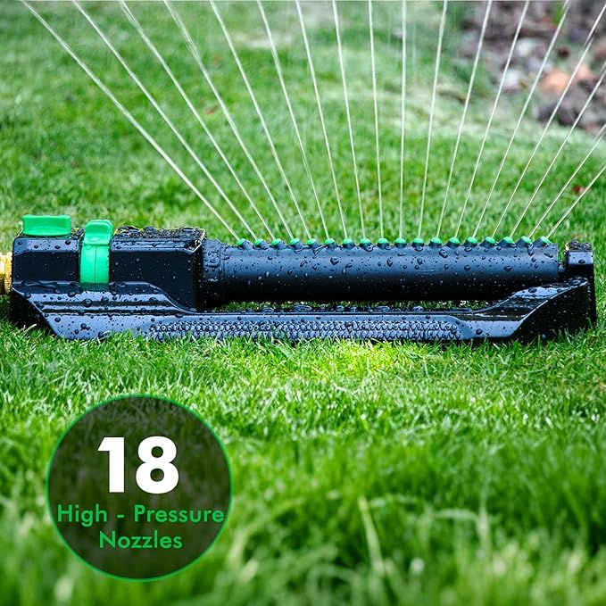 [2 Pack] RESTMO Heavy Duty Oscillating Sprinkler with Metal Base – Adjustable Flow Control Lawn Watering System Covers Up to 3600 Sq. Ft. for Garden Yard