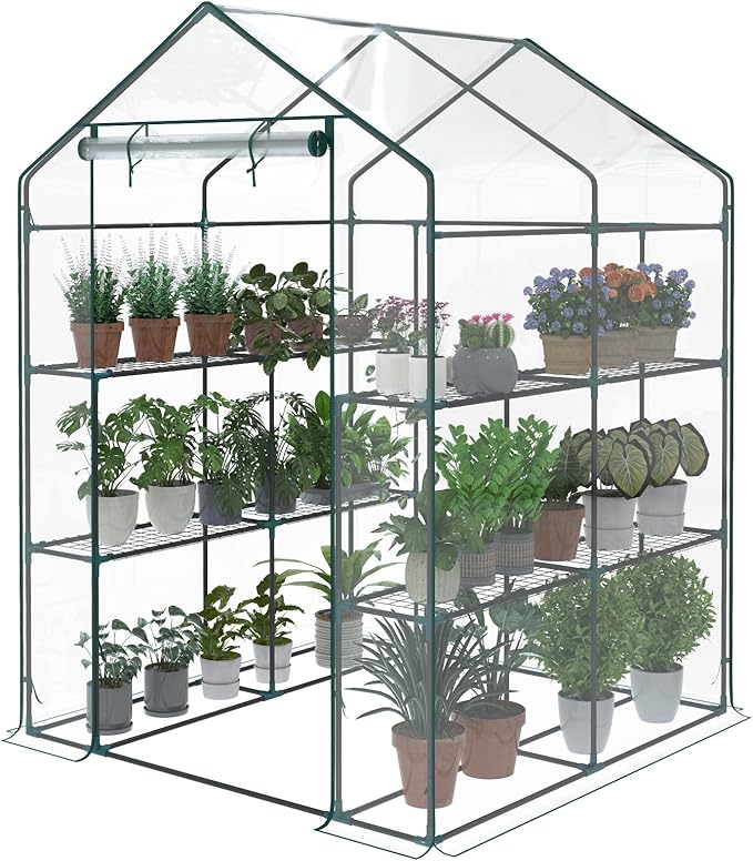 NEWBULIG Walk-in Greenhouse 56.3x56.3x76.7 Outdoor Portable Greenhouse Kit with Thick PVC Cover &amp Roll-Up Zipper Door Sturdy Steel Frame for Backyard Patio Garden Clear