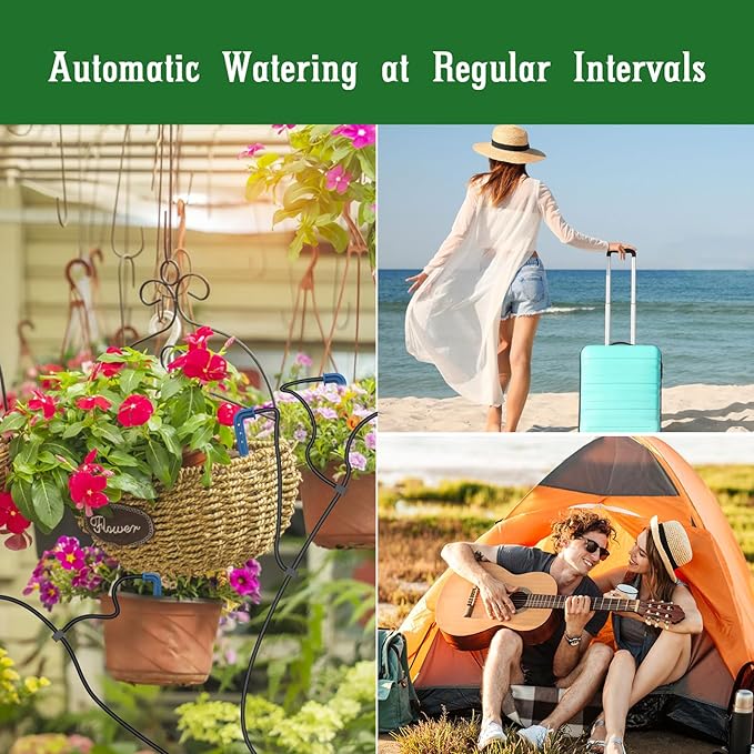 Solar Automatic Drip Irrigation System Kit DIY Irrigation System for Garden Outdoor/Indoor Gardening System Plant Watering System Drip Irrigation System 9 Timing Modes with Anti-Siphon Set