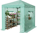 Greesum 8x6 FT Portable Pop-up Greenhouse with Center Lock PE Cover Zippered Door and 2 Roll-up Windows Easy Assemble(Green)