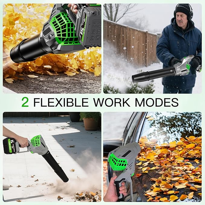 Leaf Blower Cordless 2x21V 6.0 Ah Battery and Charger 680CFM 190MPH Electric Blower 3-Variable Speed &amp Turbo Mode Handheld Leaf Blower Battery Powered for Blowing Leaves Dust Snow