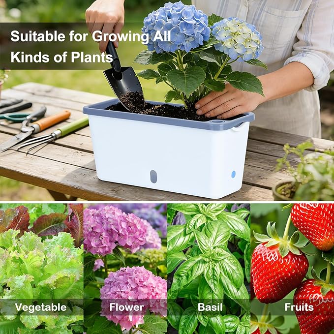 Window Box Planter 4 Packs 14 Inches Rectangle Flower Pots with Breathable Drainage Holes Pots for Vegetables Herbs Flowers Garden Windowsill Balcony (White &amp Grey)