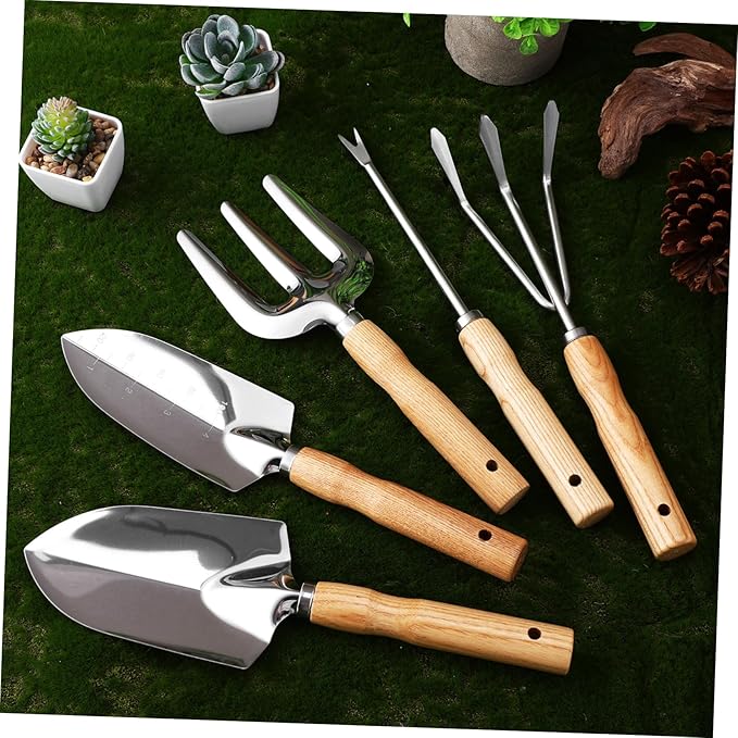 Totority Garden Tools Set Stainless Steel Kit with Ash Handles Multi-Functional Lightweight Trowels for Digging Pruning Planting Comfortable Rounded Edges for Men and Women Gardening Tasks
