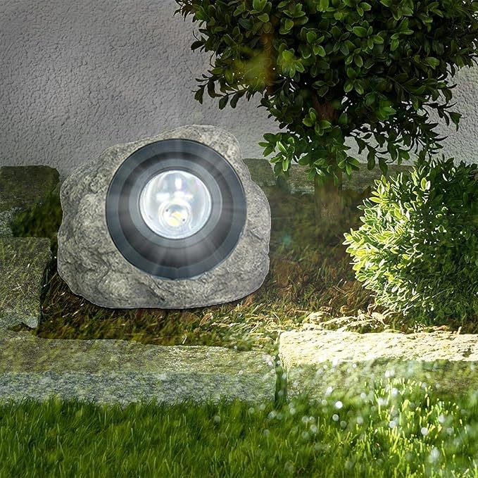 Solar Garden Rock Lights Outdoor LED Waterproof Spotlight Outside Led Garden Spot Lights Decorative Stone Light for Yard Patio Walkway Pathway(Dark Grey)