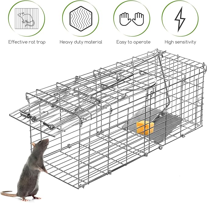 Rat Trap Humane Live Animal Trap Outdoor &amp Indoor Use Reusable Mouse Rodent Trap for Mice Rats Chipmunks Voles Heavy Duty Collapsible Metal CageEasy Catch &amp ReleaseHigh Sensitivity Tri
