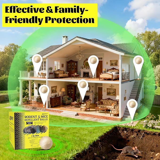 Peppermint Rodent Repellent Balls 12 PackMouse Repellent for Longer Lasting Scent | Indoor Outdoor Car Engine Protection | Mice Rat Deterrent for Home Garage Attic | Pet &amp Kid Safe