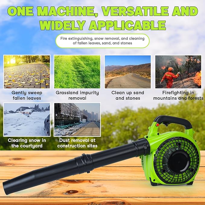 Handheld Gas Leaf Blower 2-Stroke Gas Powered Leaf Blower 26cc Gasoline Grass Sweeper Powerful Clearing Blower for Lawn Care Snow Blowing &amp Yard Cleaning (Green)