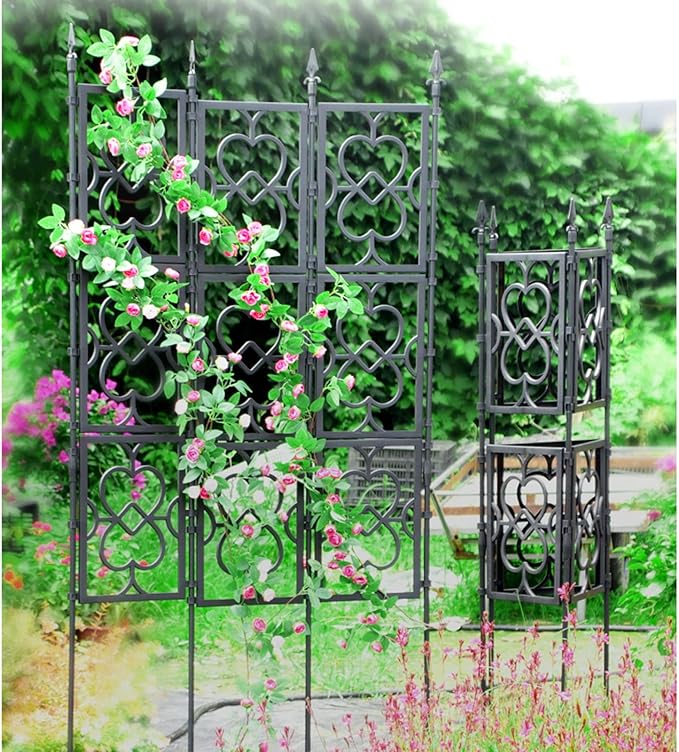 Garden Trellis For Climbing Plants Rustproof Lattice Fence Panels PE Plastic Coated Steel Pipe + PP Grid Foldable Flower Trellis For Potted Plants Easy To Install(Size:90x150cm(35.4x59in))