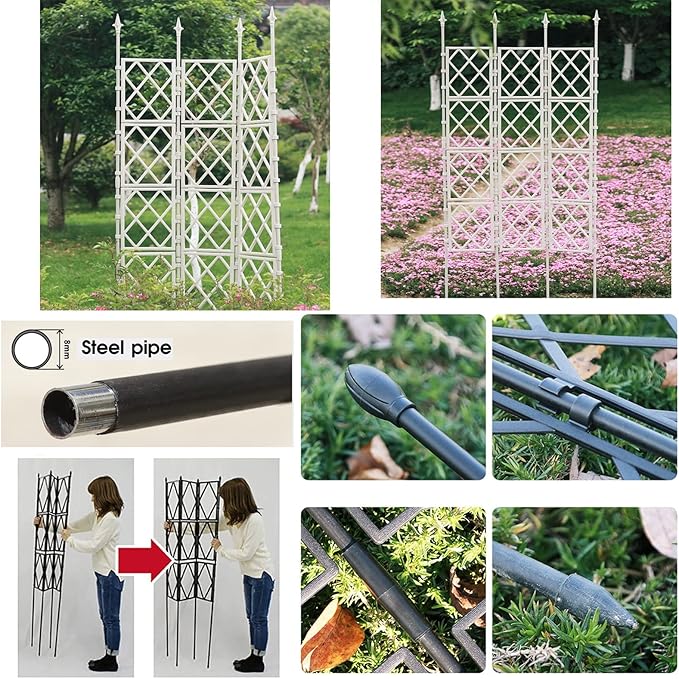 Foldable Garden Trellis For Climbing Plants Outdoor And Indoor DIY Garden Plant Support Metal Trellis Wall White Decorative Fences Flower Support Frame For Vines Climbing Plants Vegetables ( Siz