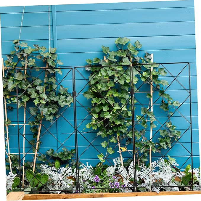 Toyvian Folding Iron Plant Support Rack for Climbing Vines and Flowers Garden Trellis Stand with Strong Stable Frame Multi Use Plant Bracket for Vegetables and Outdoor Gardening