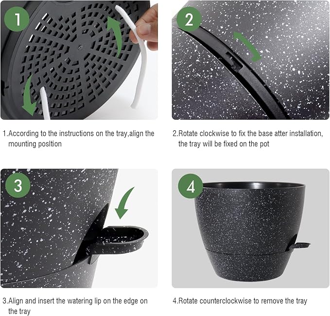 Large Self Watering Pots 12/10/9 Plastic Planters with High Drainage Holes and Deep Reservoir for Indoor Outdoor Garden Plants and Flowers Black Speckles