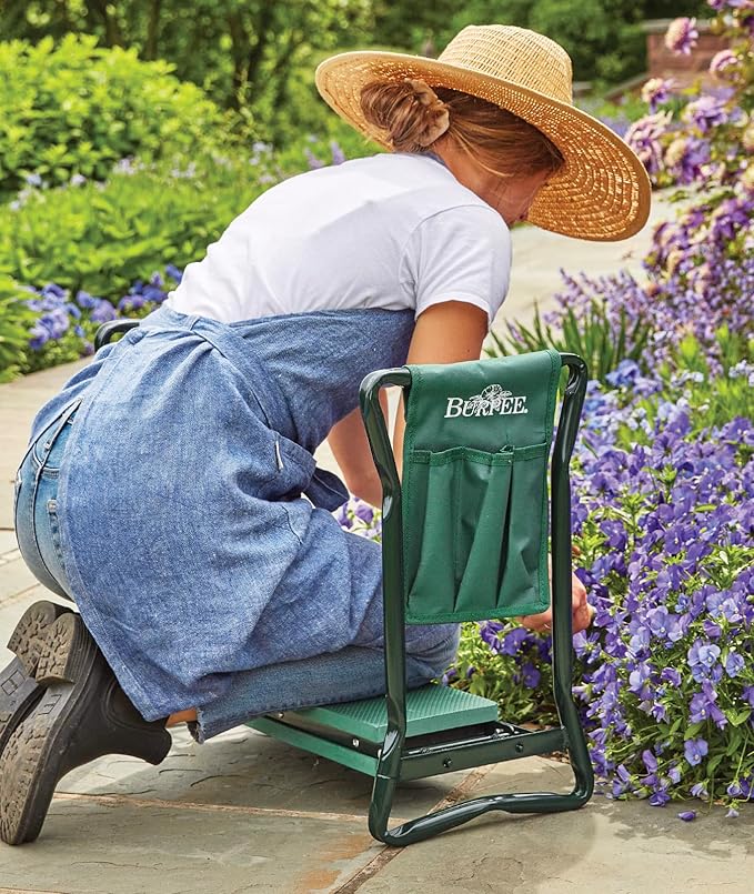 Burpee Multi-Function Garden Kneeler Seat with Padded Cushion and Detachable Tool Bag Versatile Garden Stool with Foldable Frame Ideal for Outdoor Gardening Enthusiasts (Green)