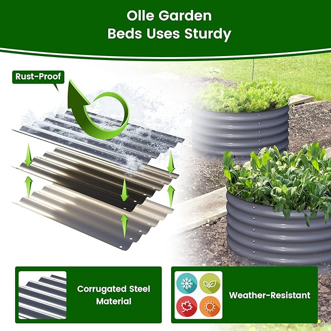 Olle 2 Pack 17 Tall Durable Round Raised Garden Bed Raised Beds for Gardening Vegetable Planter Boxes Outdoor Raised Garden Boxes for Herbs Veggies Flowers Mid-Grey 24 X 17