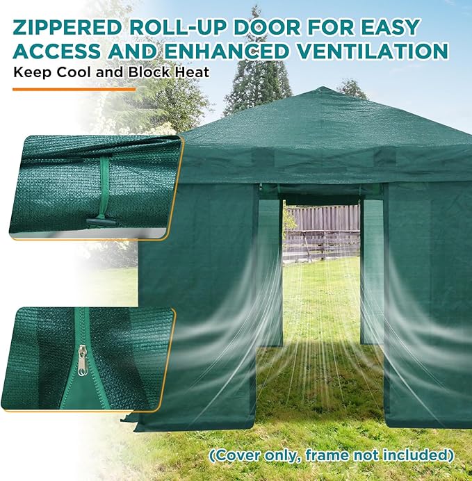 EAGLE PEAK Replacement Mesh Cover for 12x8 Portable Walk-in Pop up Greenhouse Front and Rear Zippered Entry Doors (Frame Not Included) Green