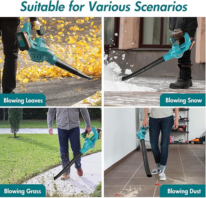 Leaf Blower Cordless 160 MPH Battery Powered Leaf Blower Electric Leaf Blowers with 2.0 Ah Batteries and Charger &amp 2 Speed Modes Blowers for Lawn Care Yard Blowing Leaves Dust Snow