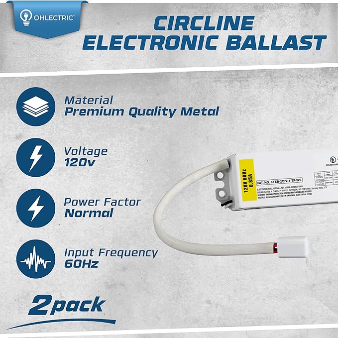 Replacement for Keystone KTEB-2C72-1-TP-WS 2 Lamp Circline Electronic Fluorescent Ballast with Normal Light Output | 120V Input with Rapid Start Operation | 0.80 Ballast Factor UL-Approved |Pack of 2