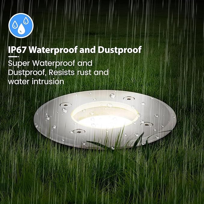 Ground LED Landscape Lights - Outdoor Buried Lamp IP67 Waterproof Recessed Spotlight AC85-265V Stainless Steel Round Well Light for Patio Driveway Deck LightWhite Light 24 W