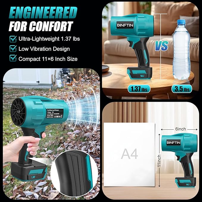 Brushless Cordless Leaf Blower Compatible for Makita 18V Battery(Tool Only) 125MPH 430CFM Variable Speed Turbo Blower Lightweight Handheld Blower for Lawn Garage Snow Patio