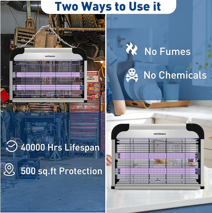 20W Electric Bug Zapper Indoor Fly Insect Killer with 3000V Grid UV Light Mosquito Gnat Zapper w 2 Replacement Bulbs for Home Kitchen Restaurant Garage 2pc