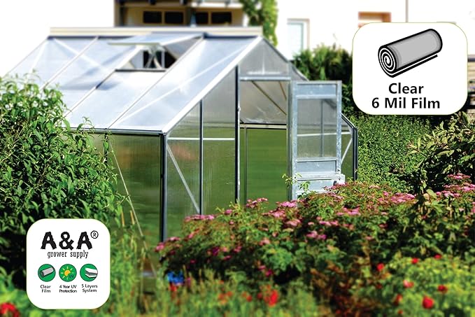 A&ampA Green Store Greenhouse Plastic 4 Year 6 mil UV Resistant Clear Polyethylene Film (16' x 25')
