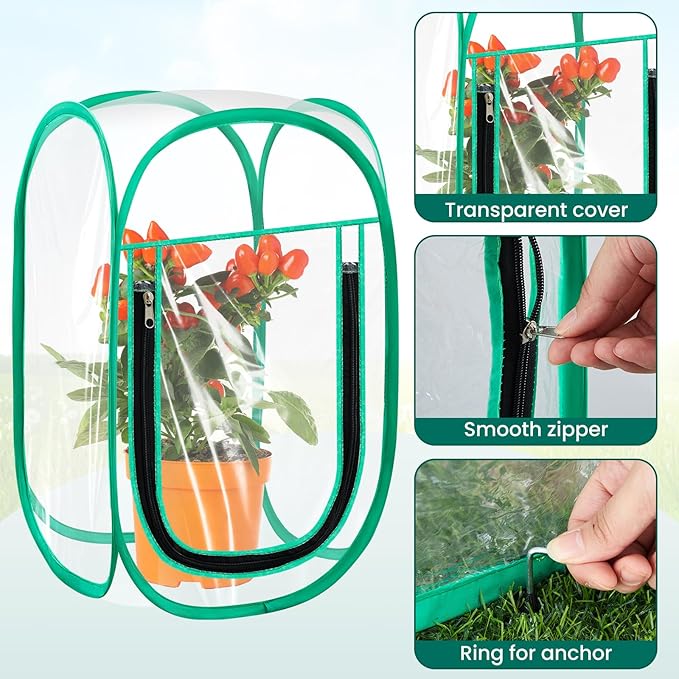 Nuanchu Pop up Mini Greenhouse Cover PVC Clear Small Greenhouse with Nails 12 x 12 x 20 Inch Portable Plant Flowers Sunshine Tent Room for Indoor Outdoor Gardening(4 Pack)