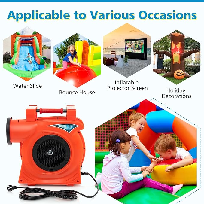HONEY JOY Commercial Air Blower 3HP/2200W High Power Bounce House Blower Integrated Handle Air Blower for Large Outdoor Inflatables Air Sofas Electric Pump Fan for Bouncy Castle (3HP/2200W)