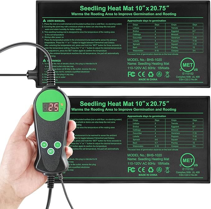 Seedling Heat Mat with Thermostat Pack of 2 Dual Certified by MET and UL Plant Heating Mat Pad Equipped with A Temperature Probe It Automatically Maintains A Constant Temperature