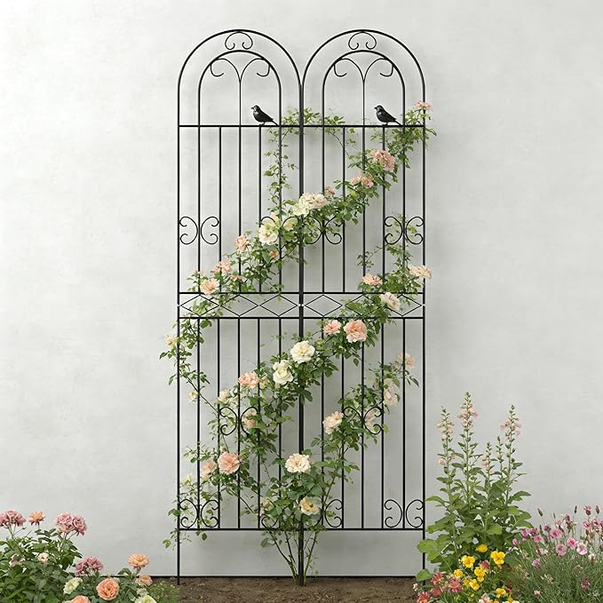 2-Pack 86.6 H x 19.7 W Rustic Metal Arched Garden Trellis – Rustproof Black Climbing Plant Support &amp Decorative Screen for Roses Clematis Cucumbers Patio Lawn &amp Courtyard