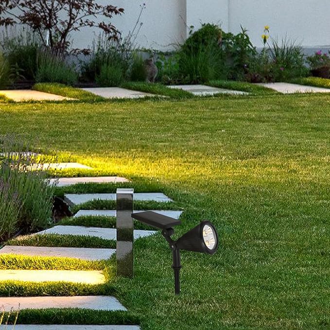 SUPVOX Solar Spotlights Outdoor Waterproof Solar Powered Landscape Garden Lights with 4 LED Warm White 3 Lighting Modes for Yard Patio Lawn and Tree Illumination