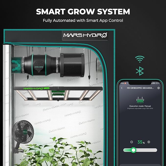 Mars Hydro 4x4 Smart Grow Tent Kit Complete System with WiFi-Integrated Controller 43480W FC-E4800 Dimmable Light 2646Pcs LED48x48x80 1680D High Reflective Mylar6inch Automatic Ventilation Kit