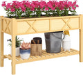Outsunny Raised Garden Bed Elevated Wood Planter Box with Storage Shelf Drainage Holes and Liner for Backyard Patio Balcony 47 x 22 x 31.5 in Natural