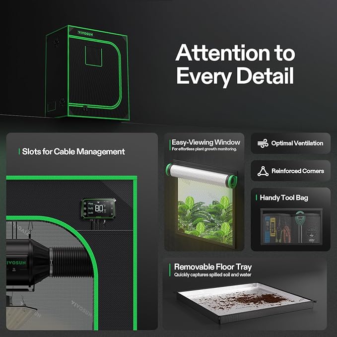 VIVOSUN S3018 30x18x36 Grow Tent High Reflective Mylar with Observation Window and Floor Tray 3D Printer Enclosure with Ventilation