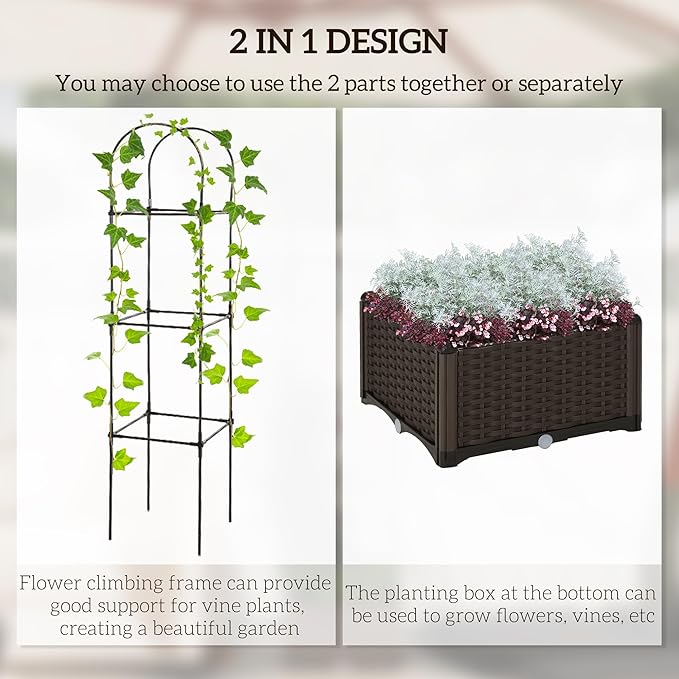 Raised Garden Bed with Trellis Self Watering Planter Box 69.7 Tomato for Climbing Plants Vegetable Vine Flowers